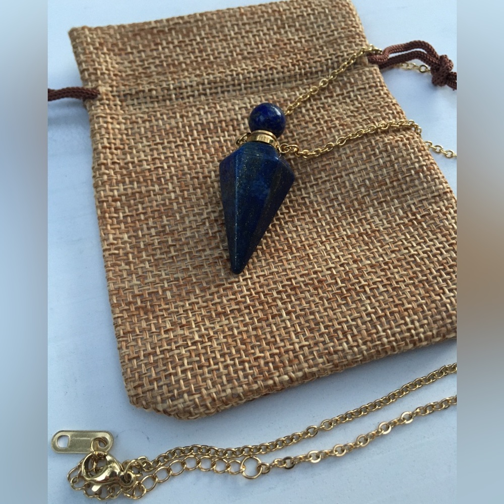 Lapis Lazuli Pendulum Lapis Perfume Bottle Necklace Gold Lapis Necklace - Picture 2 of 5